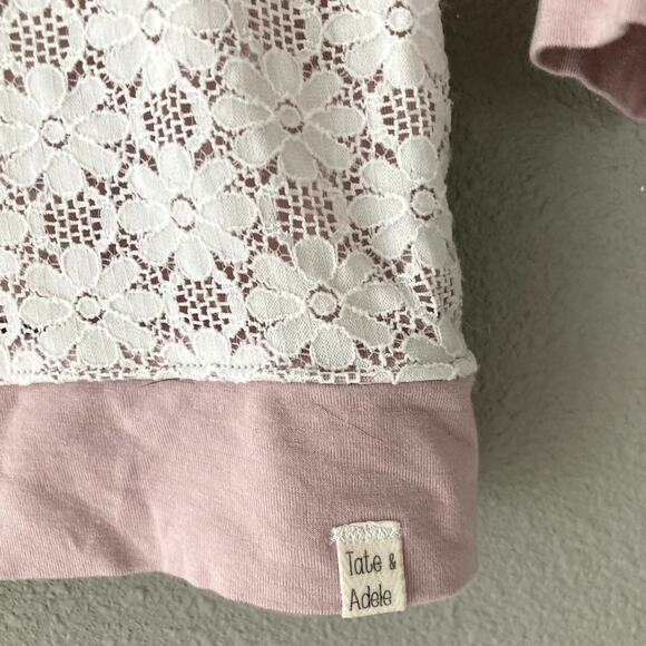 Tate and Adele Lace Overlay Top - Cream Dusty Rose - Made in Bend, OR - 12-18M - Picture 3 of 7